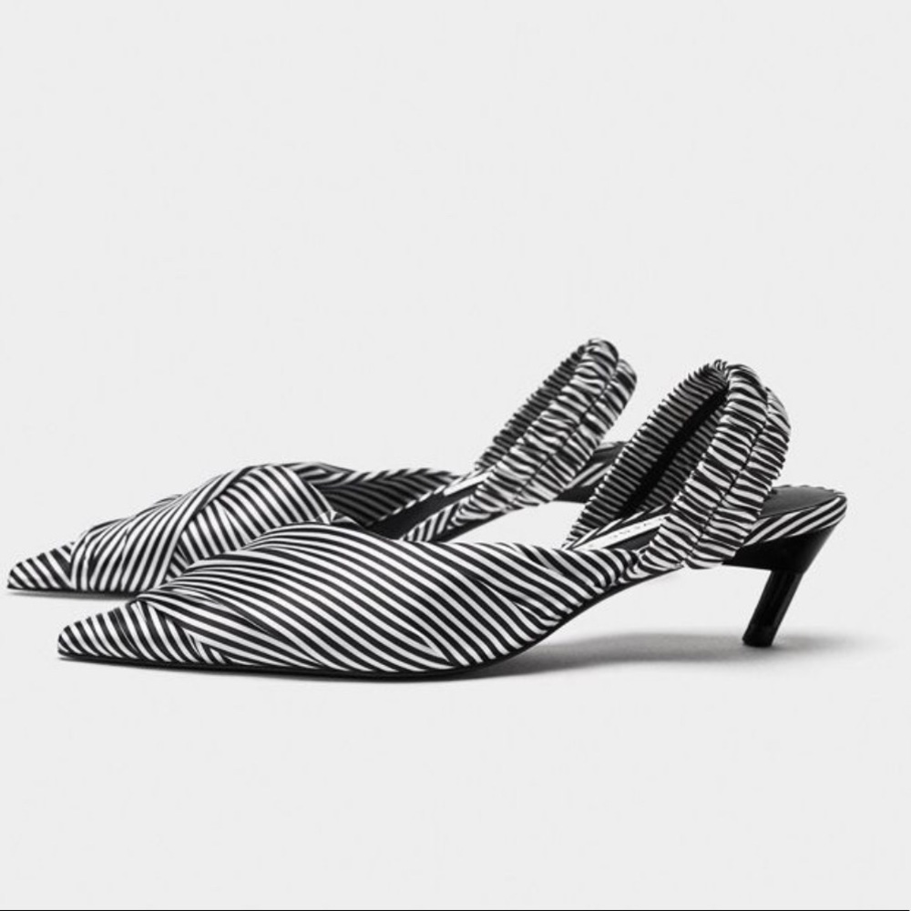 Zara BW Silky Stripe Slingback Pointed Toe Heels